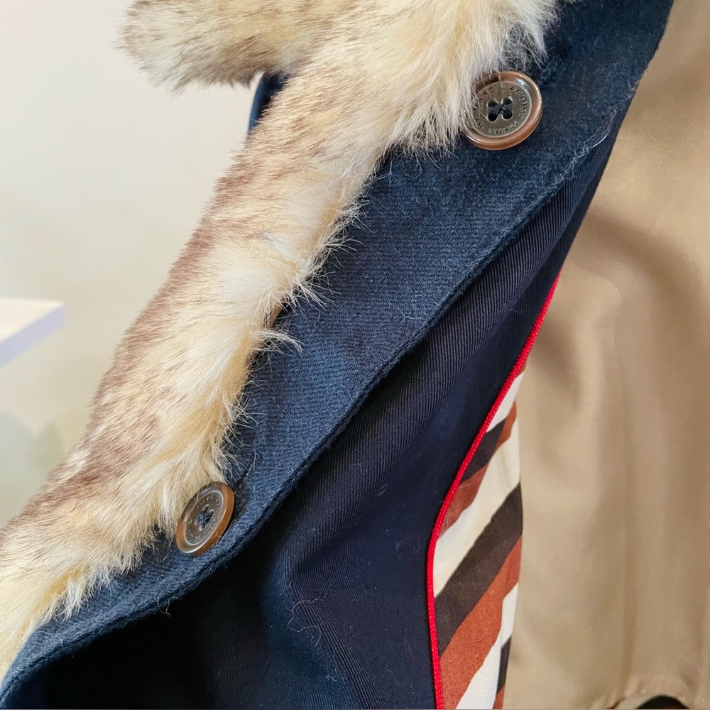 Marc by Marc Jacobs Navy Trench Coat with Detachable Faux Fur Collar Size S - Picture 5 of 10